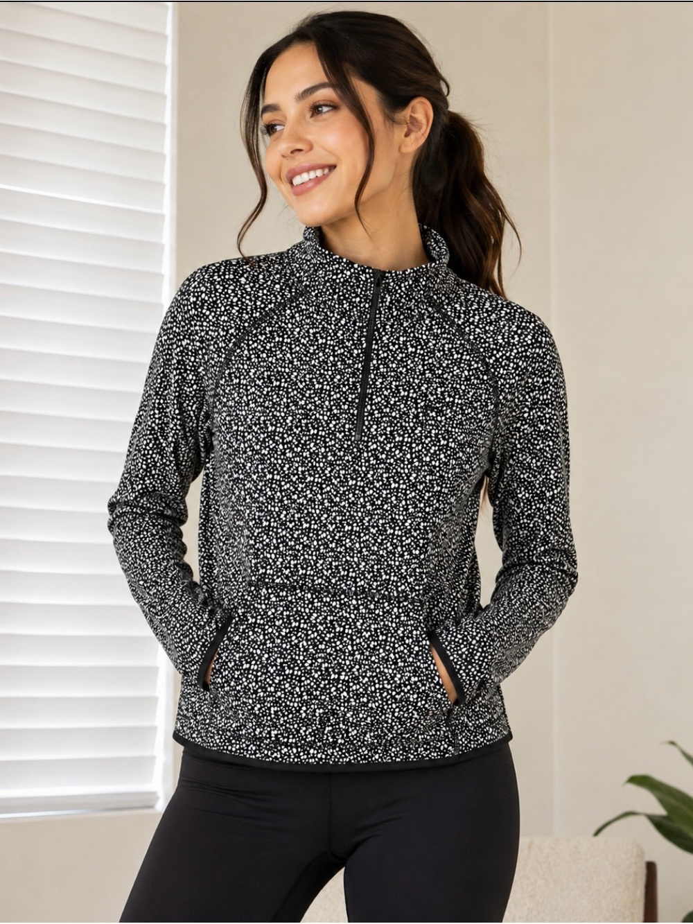 Nike Black & White Speckled Half-Zip Pullover
